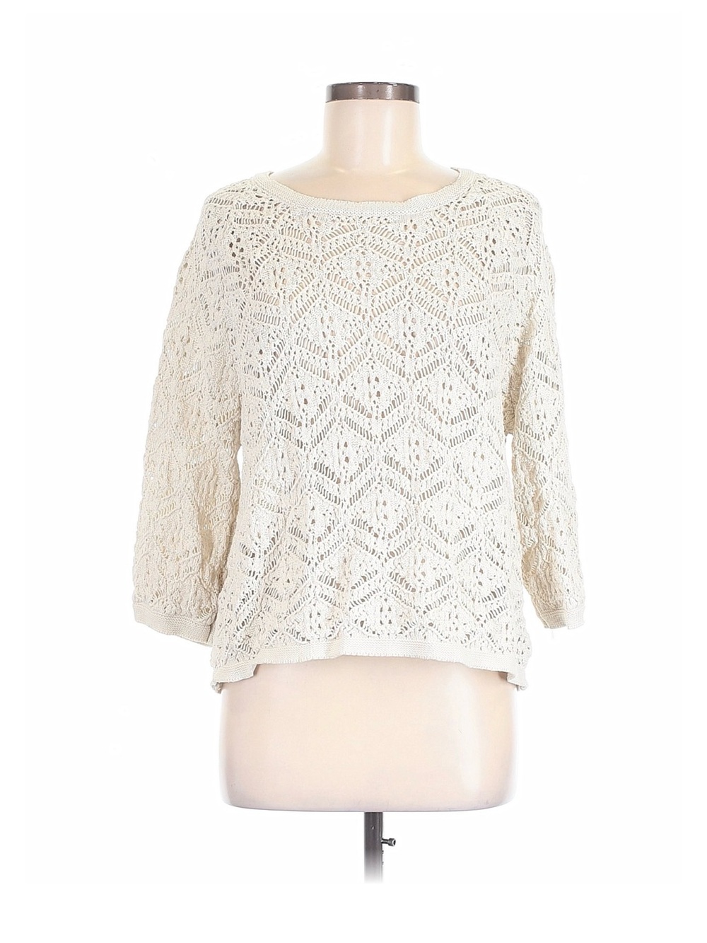 Simply Vera Vera Wang Open-Knit Cream Scoop Neck Sweater